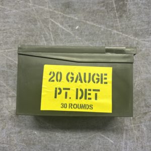 20 gauge point detonation ammo. 30 round in a plastic can. 20 Gauge www.cdvs.us