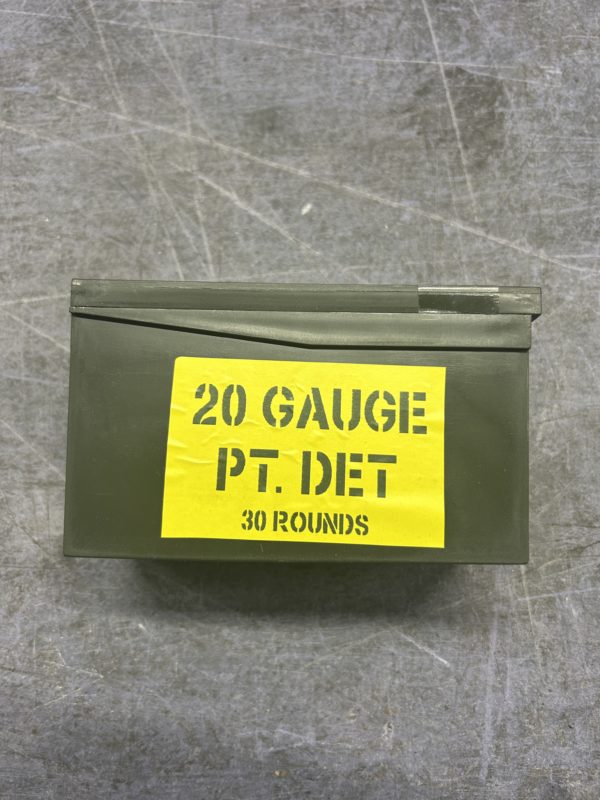 20 gauge point detonation ammo. 30 round in a plastic can. 20 Gauge www.cdvs.us