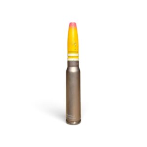 30mm Vulcan Dummy Round with Inert Yellow/Red HEI Projectile in GAU-8 Unprimed Case – No Fuse