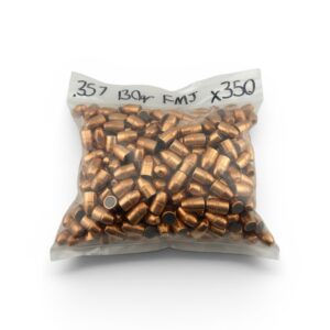 38 Cal (.357) 130 Grain Flat Point FMJ Projectiles. 350 Projectile pack
