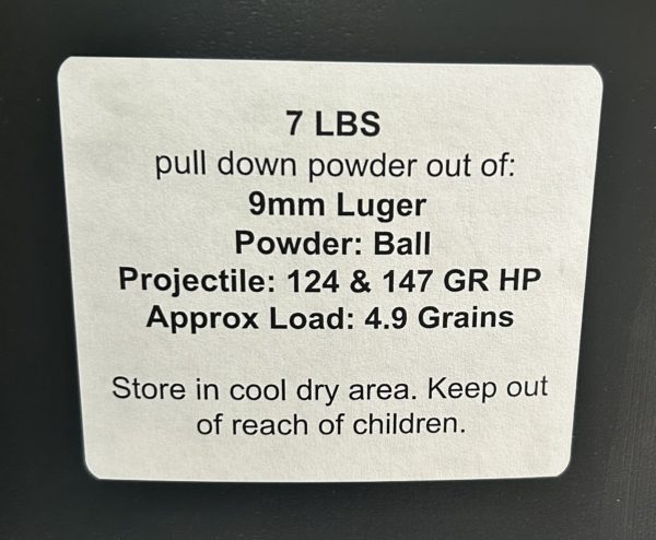 9mm Luger pull down powder out of 124 and 147 grain hp. 7 LBS 9MM www.cdvs.us