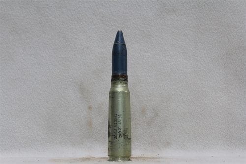 20mm Vulcan fired steel case dummy round with blue tpt projectile, Price Each - Image 2