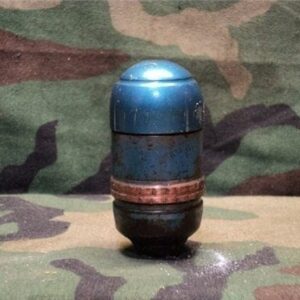M79/203 Solid tp projectile with  blue top and open base.