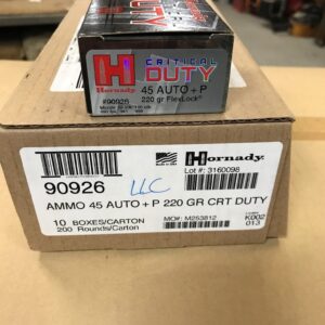 20 Round Box – 45 Auto 220 grain +P Hornady Critical Duty Ammo 90926 45 ACP cdvs.us