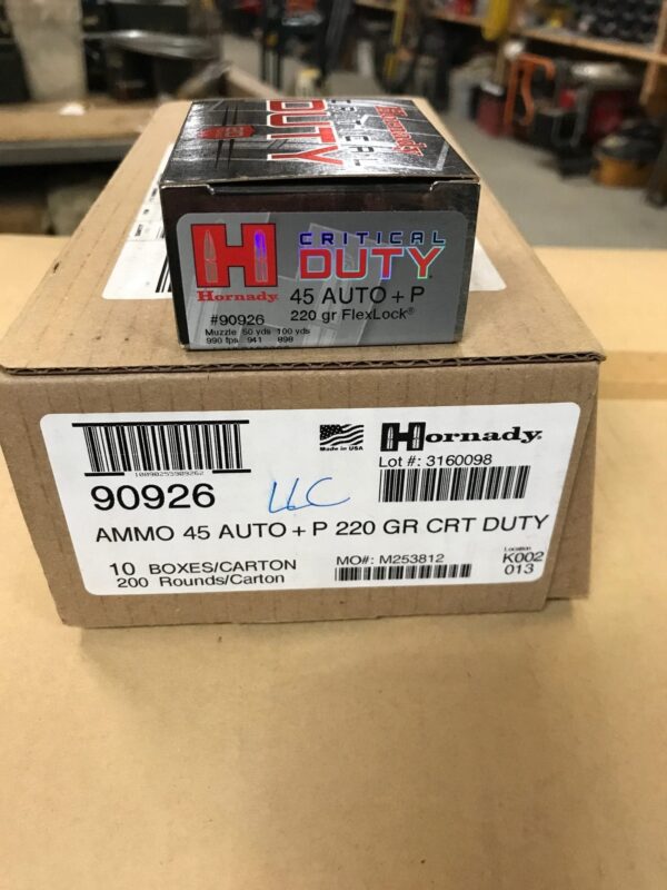 20 Round Box - 45 Auto 220 grain +P Hornady Critical Duty Ammo 90926