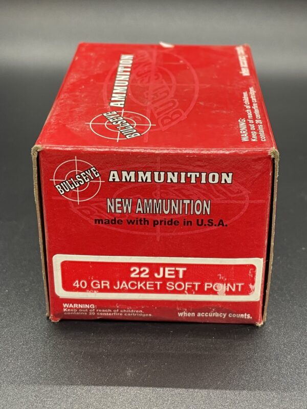 Bullseye 22 Jet 40 Grain JSP Handgun Ammo. 20 rounds - Image 2