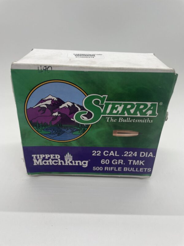 Sierra .22 Caliber 60 Grain 500 Box Tipped MatchKing Rifle Bullets. Partial Box. 490 bullets