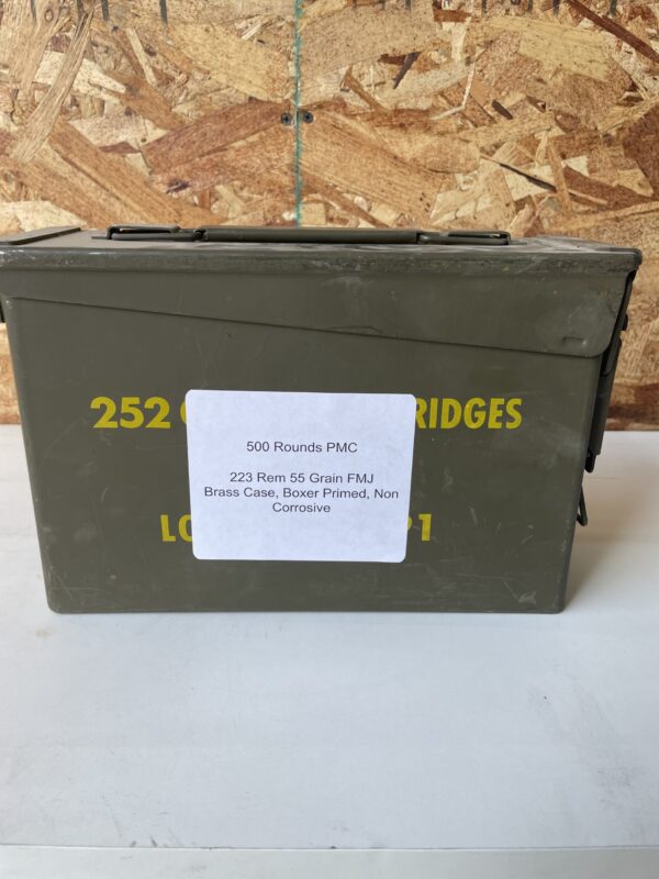 500 Rds. PMC .223--55 grain, Non Corrosive, Boxer Primed ammunitoin in a free 30 caliber metal ammo can. - Image 2