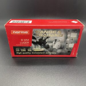 Norma Range & Training, 9mm, FMJ, 115 Grain, 50 Rounds Limited Supply cdvs.us