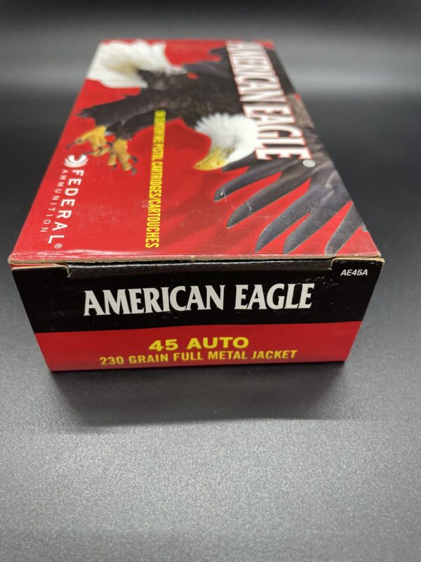 FEDERAL AMERICAN EAGLE 45 ACP AUTO AMMO 230 GRAIN FULL METAL JACKET. 50 Round Box - Image 2