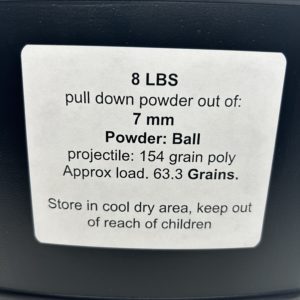 7MM powder.  8LB jug De-Mill Products www.cdvs.us