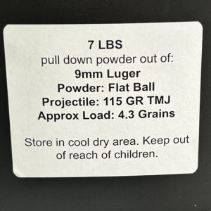 9mm Luger pull down powder out of 115 GR TMJ . 7 LBS De-Mill Products www.cdvs.us