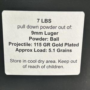 9mm Luger pull down powder out of 115 GR Gold Plated. 7 LBS De-Mill Products www.cdvs.us