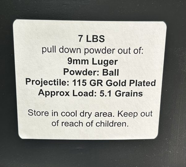 9mm Luger pull down powder out of 115 GR Gold Plated. 7 LBS 9MM www.cdvs.us