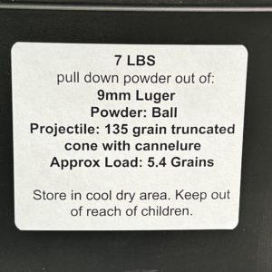 9mm Luger pull down powder out of 135 GR Truncated Cone with Cannelure. 7 LBS 9MM www.cdvs.us