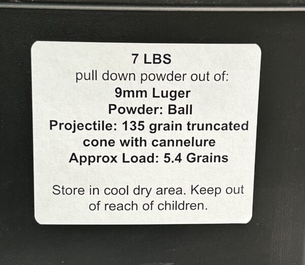 9mm Luger pull down powder out of 135 GR Truncated Cone with Cannelure. 7 LBS