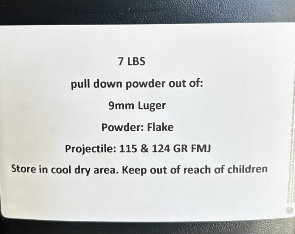 9mm Luger pull down powder out of 115 & 124 GR FMJ . 7 LBS