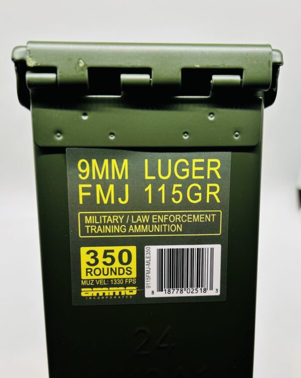 350RD AMMO CAN OF AMMO INC MIL/LE TRAINING AMMO 9MM 115GR FMJ