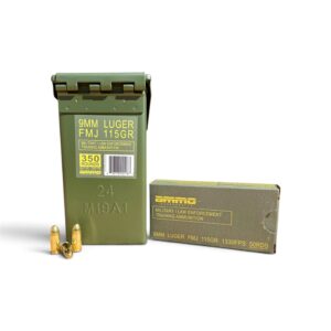 Ammo Inc. MIL/LE Training 9mm Luger 115 Grain FMJ Ammunition – 350 Round Ammo Can