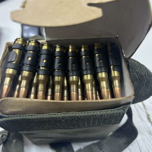 308 FNM Ball Ammo Linked in 100 Round Belt with carboard box and bandoleer.