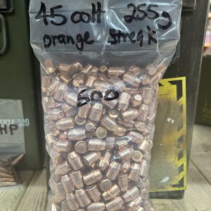 .450 to .451Dia. 255 Grain TMJ (Plated) Orange Streak Pulled Bullets – 500 round bag. Has Pull Marks