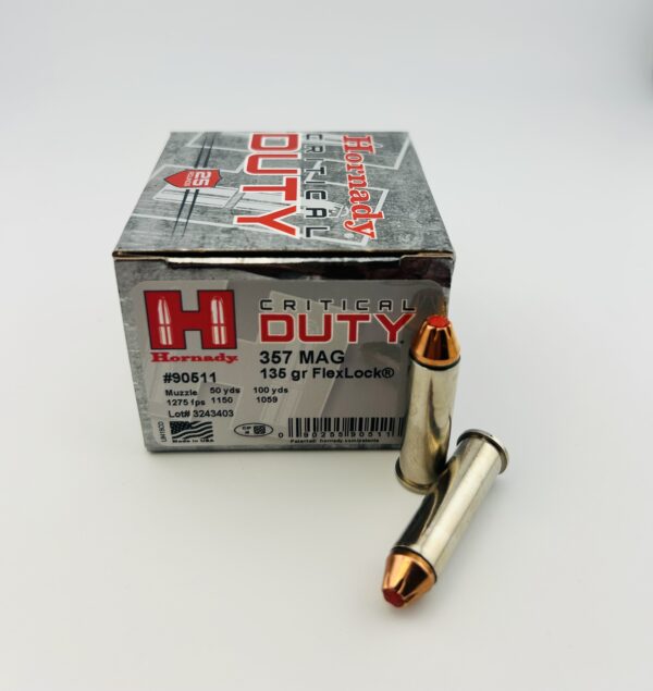 Hornady Critical Duty 357 Magnum Ammo 135 Grain Hornady FlexLock Polymer Tip Box of 25