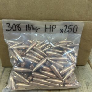 .308 DIAMETER 168 GRAIN B.T. HOLLOW POINT BULLETS with Sealer. 250 pack.