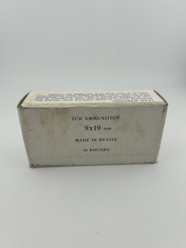 9mm TCW Ammunition. Made in Russia. 115 Grains, Non-Corrosive, Berdan Primed, Steel Case. 50 Rounds