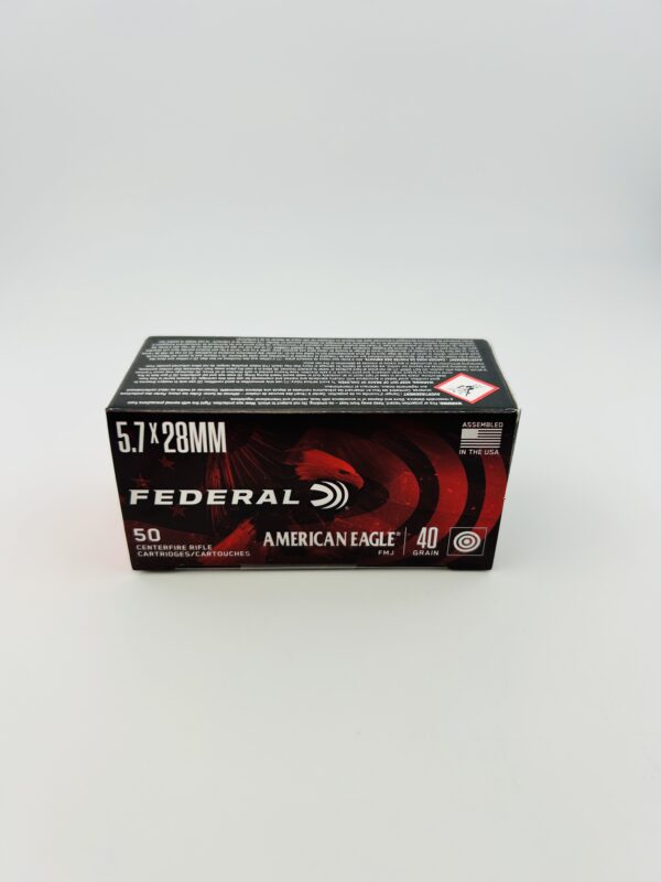 Federal American Eagle 5.7x28mm FN Ammo 40 Grain Full Metal Jacket.