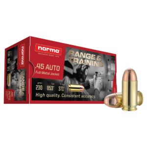 Norma Range & Training 45 ACP Ammo 230 Grain Full Metal Jacket.