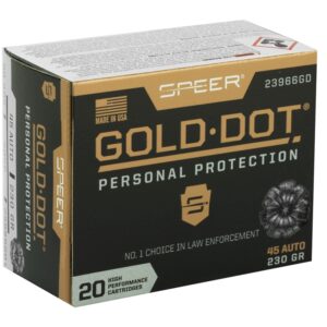 Speer Gold Dot 45 ACP Auto Ammo 230 Grain Jacketed Hollow Point. 20 Rounds