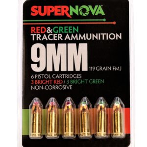 Supernova Red & Green Tracer 9mm Ammo 119 Grain Full Metal Jacket