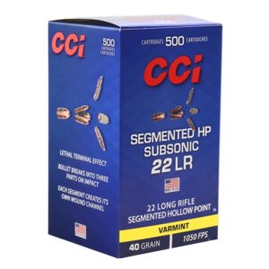 CCI Subsonic 22 Long Rifle Ammo 40 Grain Copper-Plated Segmented Hollow Point.