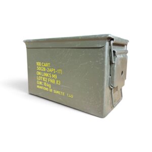 50 BMG FN. AMMO IN LINKS AND ORIGINAL METAL AMMO CAN. 100 ROUND CAN.