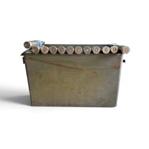 50 BMG . AMMO IN LINKS AND METAL AMMO CAN. 100 ROUND CAN.